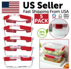5 Pack Stackable Food Storage Containers Airtight & Leakproof Set Snap Lock Lids